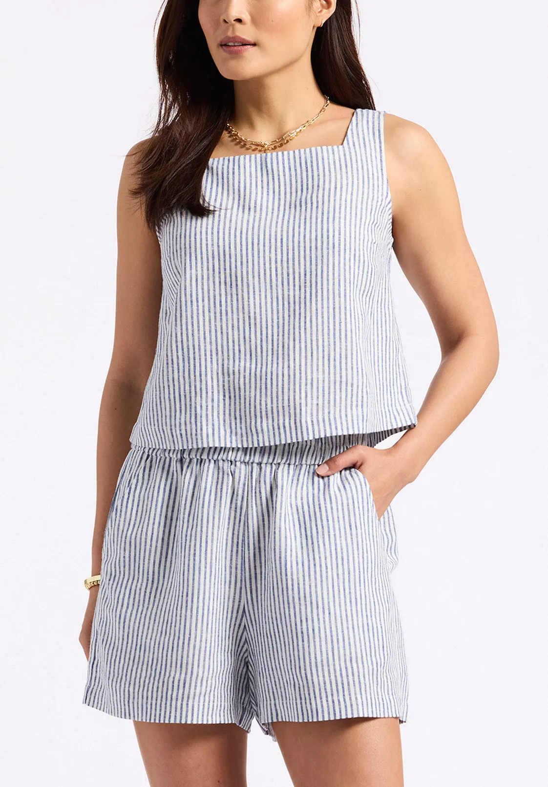 Benedita Women's Striped Sleeveless Linen Top, White & Navy - WT0198P sold by Buffalo David Bitton