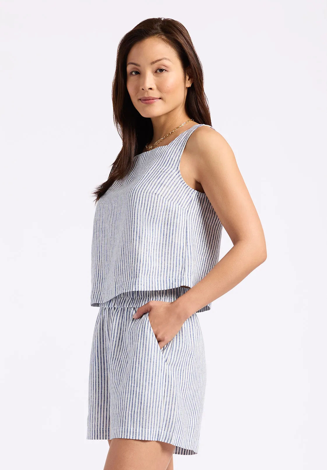 Benedita Women's Striped Sleeveless Linen Top, White & Navy - WT0198P sold by Buffalo David Bitton product image thumbnail 2