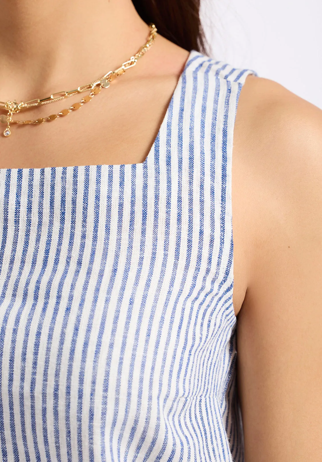 Benedita Women's Striped Sleeveless Linen Top, White & Navy - WT0198P sold by Buffalo David Bitton product image thumbnail 5