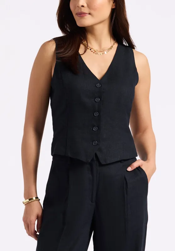 Coraline Women's Linen Button-Up Vest, Black - WT0173P sold by Buffalo David Bitton