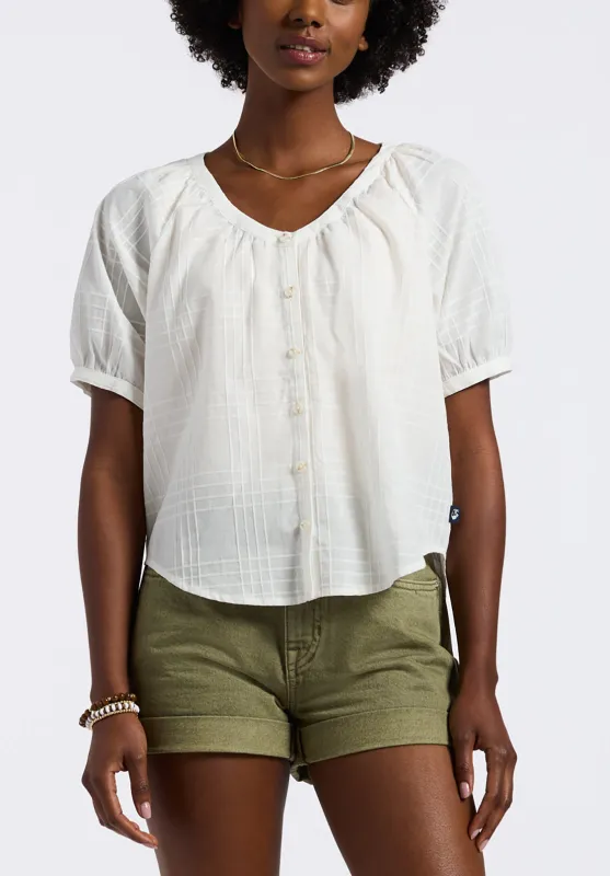 Saarik Women's Textured Button-Front Puff Sleeve Blouse, White - WT0153P sold by Buffalo David Bitton