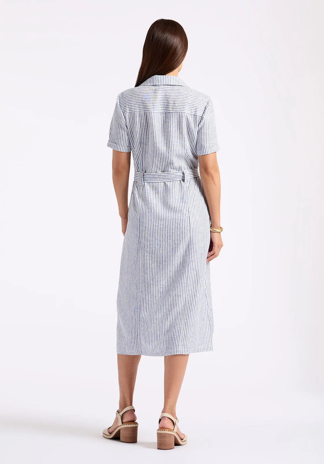 Carlene Women's Striped Button-Down Midi Dress with Waist Tie, Navy - WD0105P sold by Buffalo David Bitton product image thumbnail 4