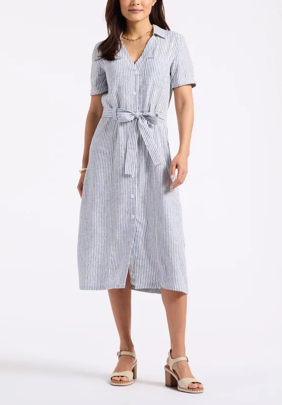 Carlene Women's Striped Button-Down Midi Dress with Waist Tie, Navy - WD0105P sold by Buffalo David Bitton