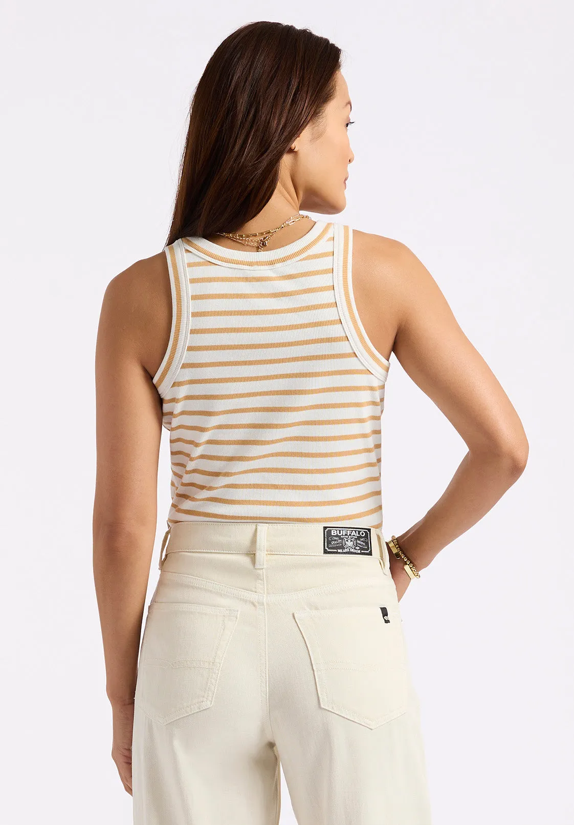 Regine Women's Ribbed Striped Tank Top, White & Beige - KT0175P sold by Buffalo David Bitton product image thumbnail 3