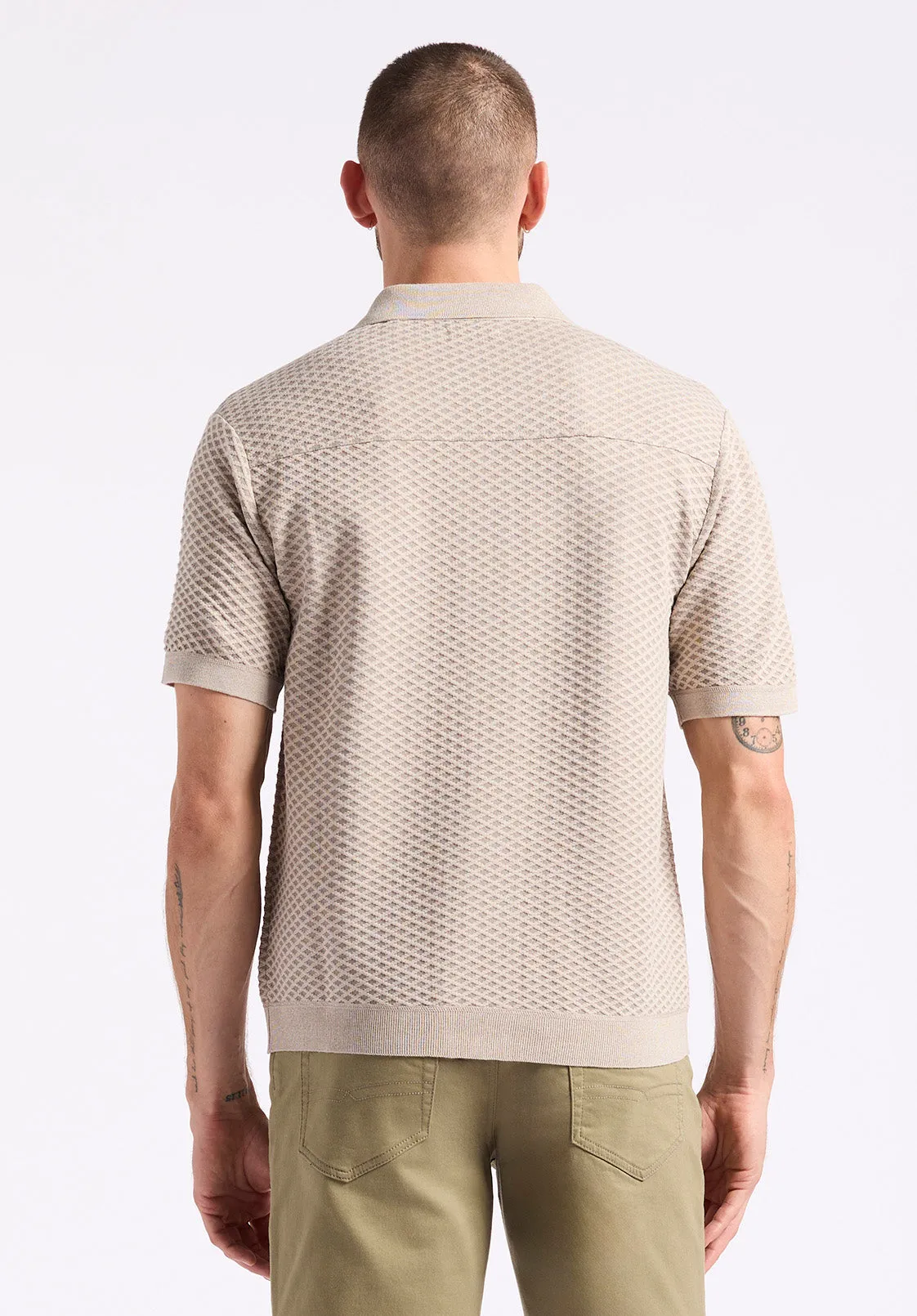 Willow Men's Short Sleeve Jacquard Jersey Button-Up Sweater, Tuffet Beige - BM24600 sold by Buffalo David Bitton product image thumbnail 4
