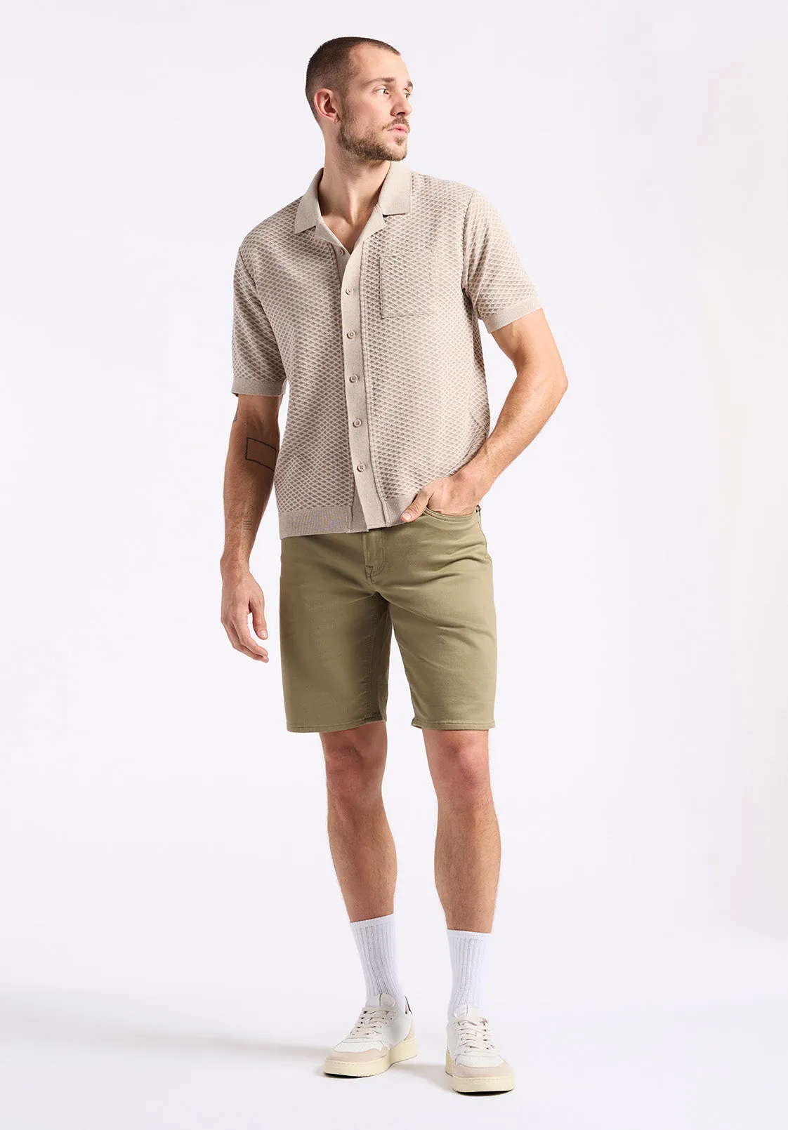 Willow Men's Short Sleeve Jacquard Jersey Button-Up Sweater, Tuffet Beige - BM24600 sold by Buffalo David Bitton product image thumbnail 5