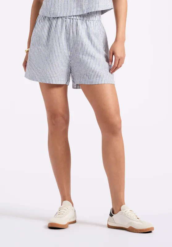 Giustina Women's Linen Blend Striped High-Waisted Shorts, Navy - WB0021P sold by Buffalo David Bitton