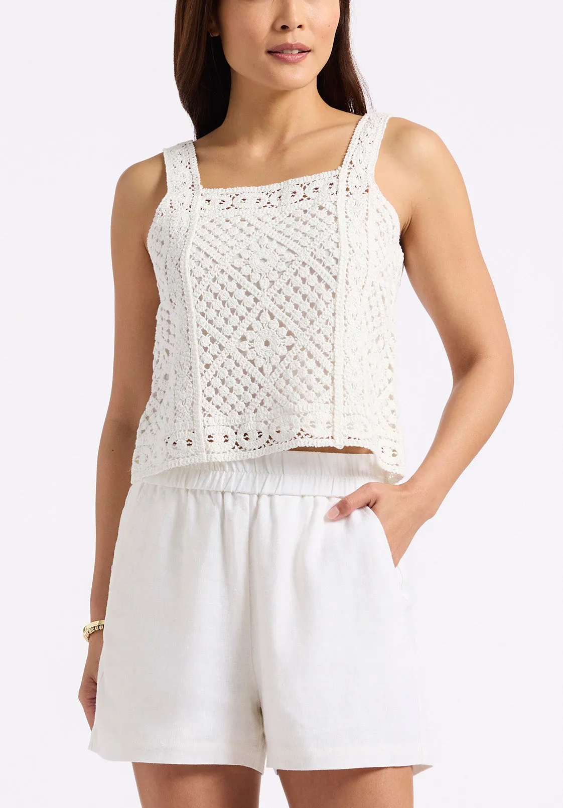 Thalassa Women's Crochet Tank Top, White - SW0121P sold by Buffalo David Bitton