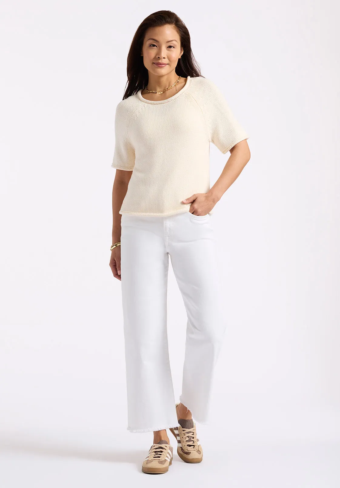 Devora Women’s Light Knit Short-Sleeve Sweater, Parchment - SW0115P sold by Buffalo David Bitton product image thumbnail 5