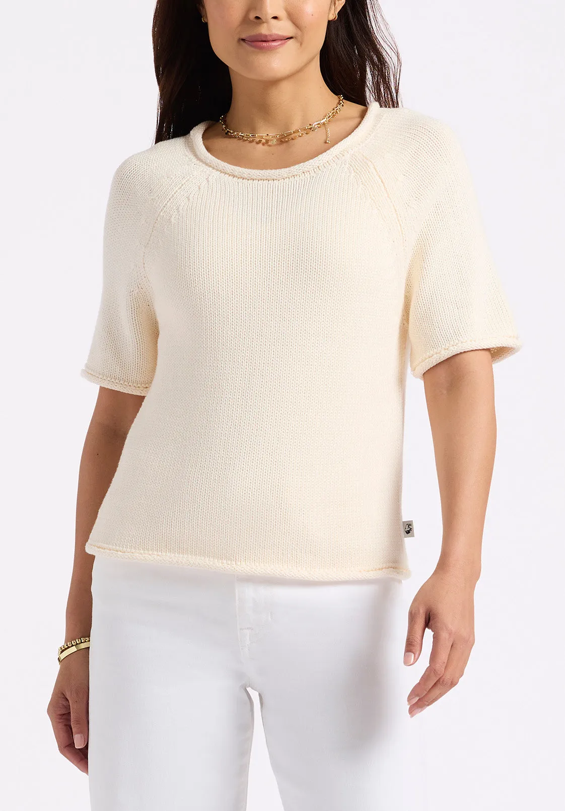 Devora Women’s Light Knit Short-Sleeve Sweater, Parchment - SW0115P sold by Buffalo David Bitton