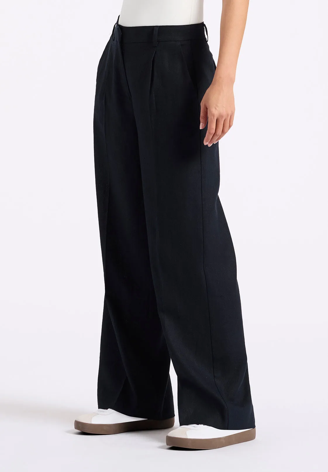 Adelina Women's Linen Blend Wide-Leg Pants, Black - WB0026P sold by Buffalo David Bitton product image thumbnail 2
