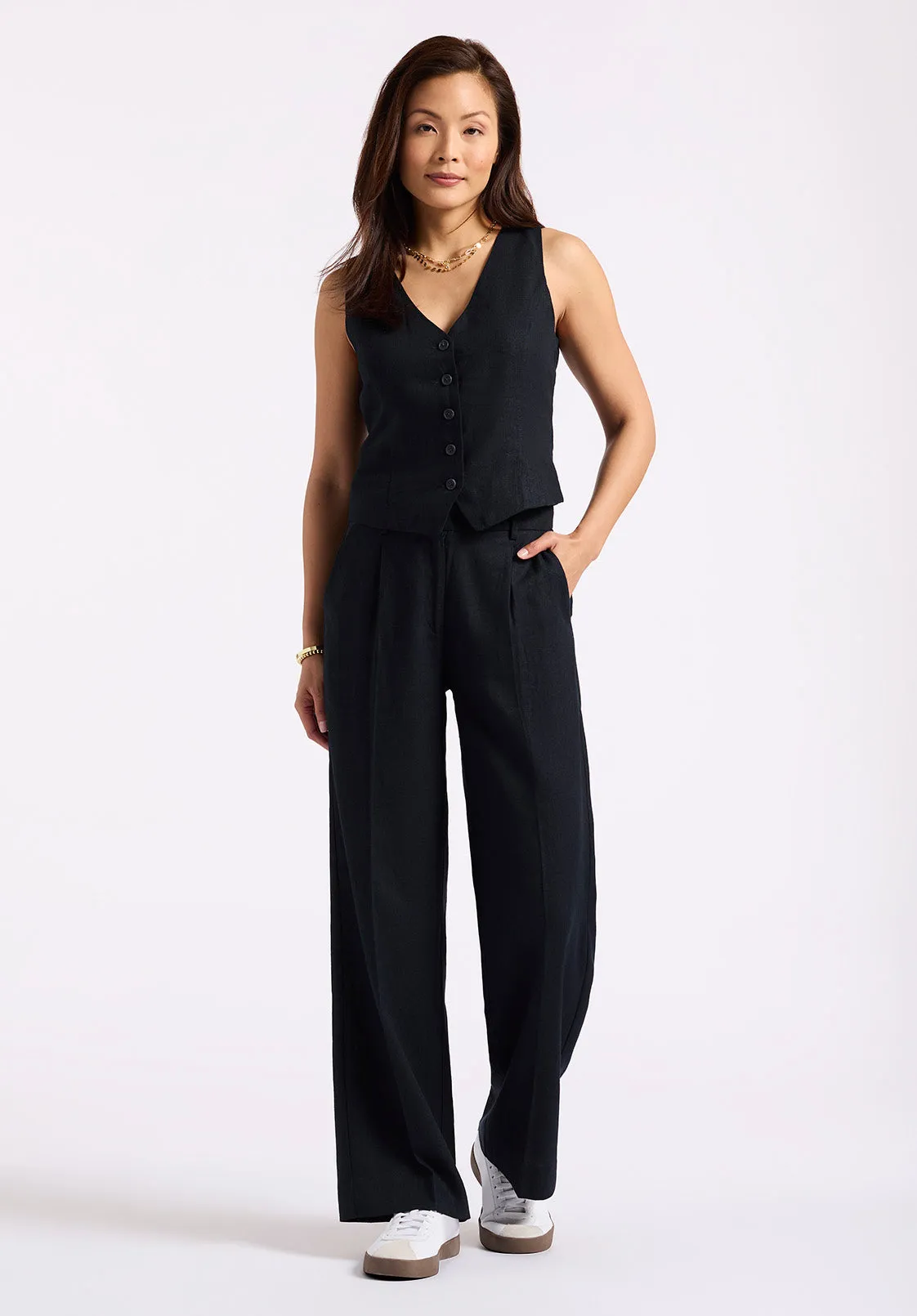 Adelina Women's Linen Blend Wide-Leg Pants, Black - WB0026P sold by Buffalo David Bitton product image thumbnail 4