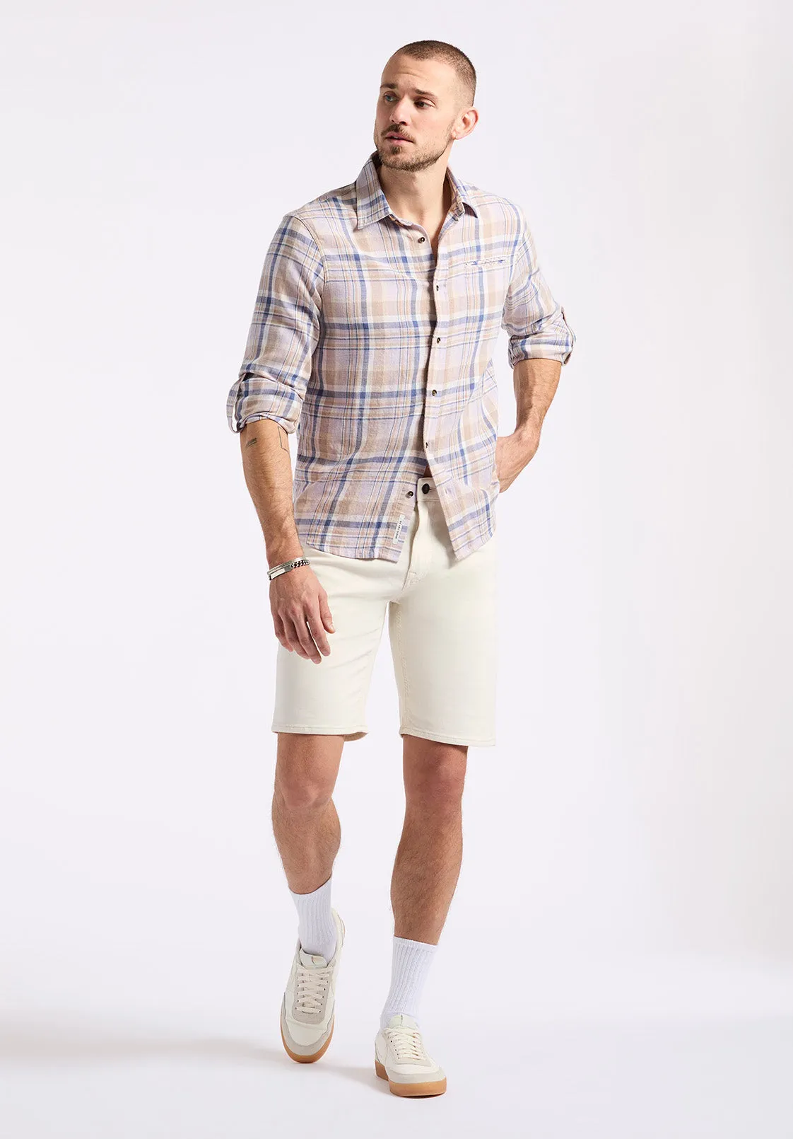 Simbio Men's Long-Sleeve Plaid Fitted Shirt, Beige & Blue - BM24596 sold by Buffalo David Bitton product image thumbnail 5