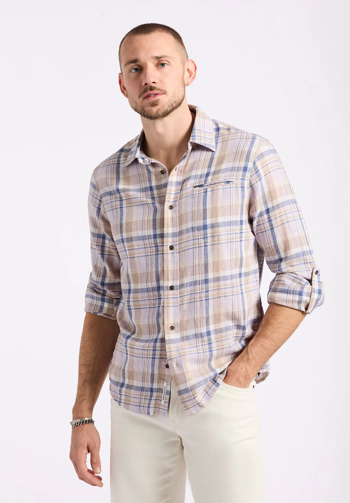 Simbio Men's Long-Sleeve Plaid Fitted Shirt, Beige & Blue - BM24596 sold by Buffalo David Bitton product image thumbnail 2