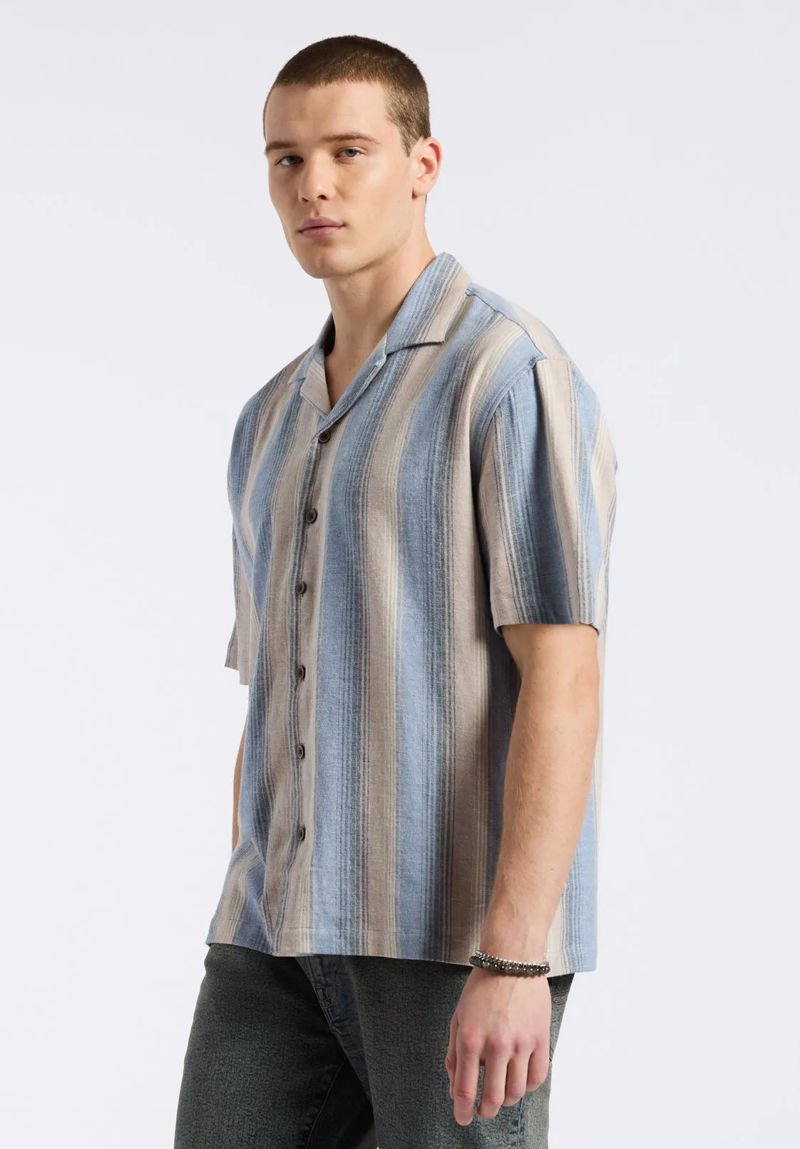 Salaman Men's Short-Sleeve Striped Camp Shirt, Moonlight Blue - BM24556 sold by Buffalo David Bitton product image thumbnail 3