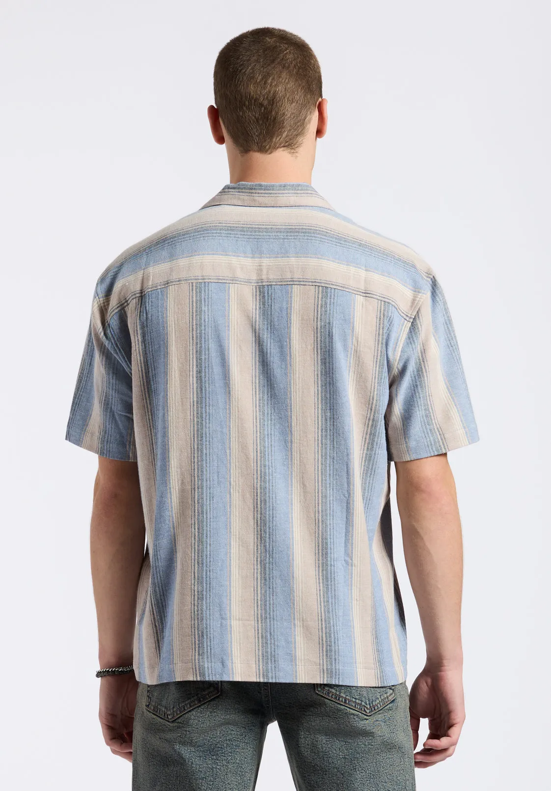 Salaman Men's Short-Sleeve Striped Camp Shirt, Moonlight Blue - BM24556 sold by Buffalo David Bitton product image thumbnail 4