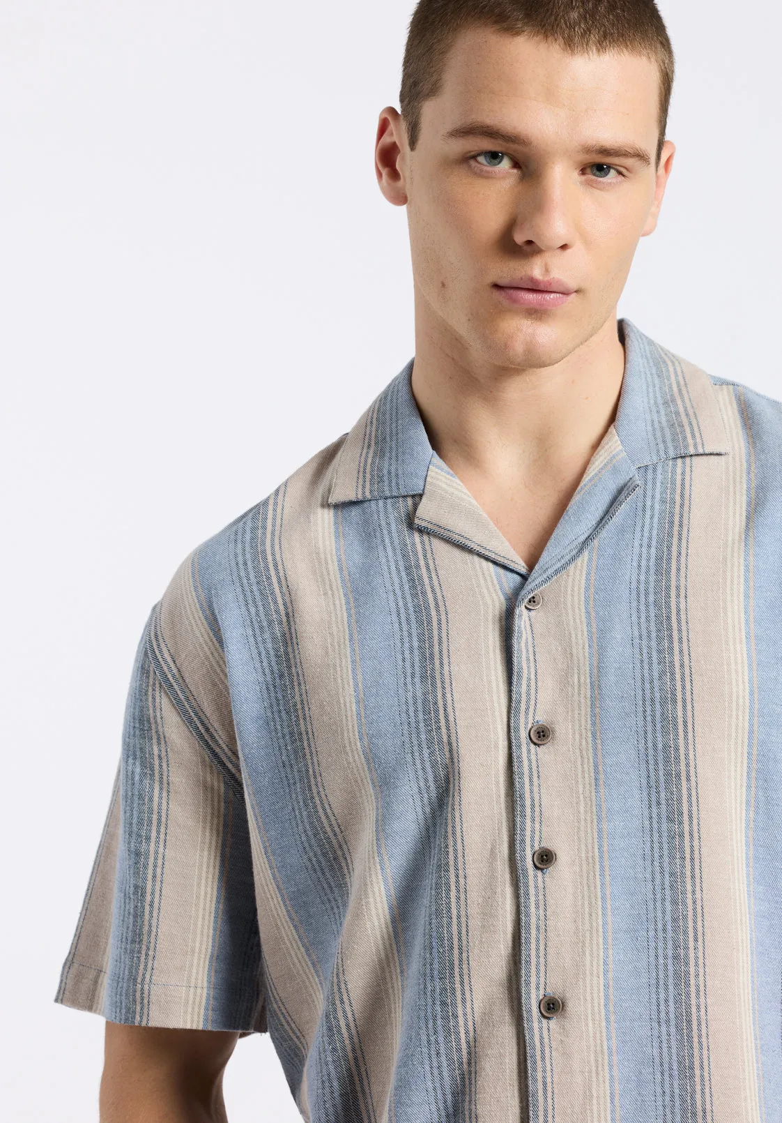 Salaman Men's Short-Sleeve Striped Camp Shirt, Moonlight Blue - BM24556 sold by Buffalo David Bitton product image thumbnail 2