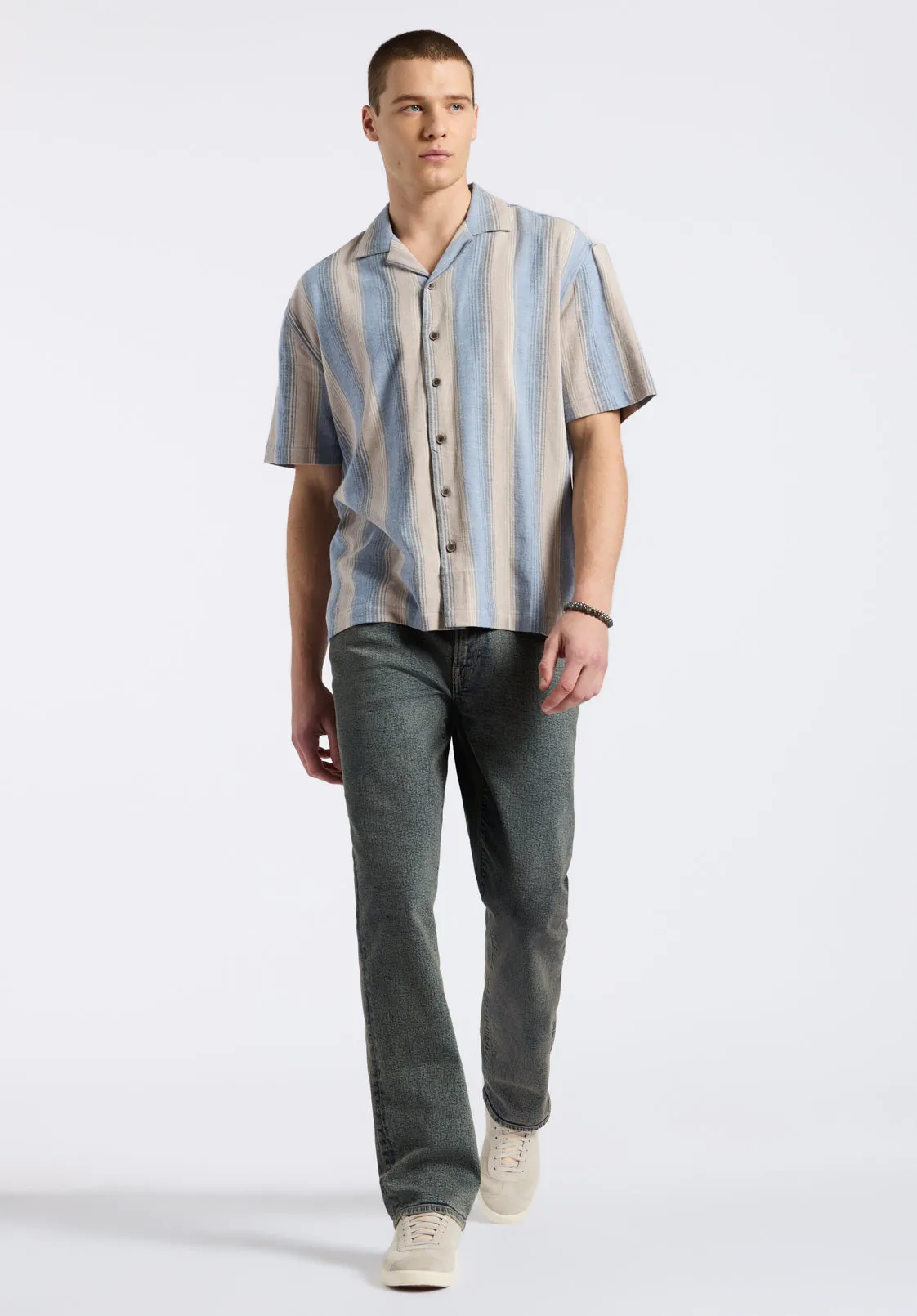 Salaman Men's Short-Sleeve Striped Camp Shirt, Moonlight Blue - BM24556 sold by Buffalo David Bitton product image thumbnail 5