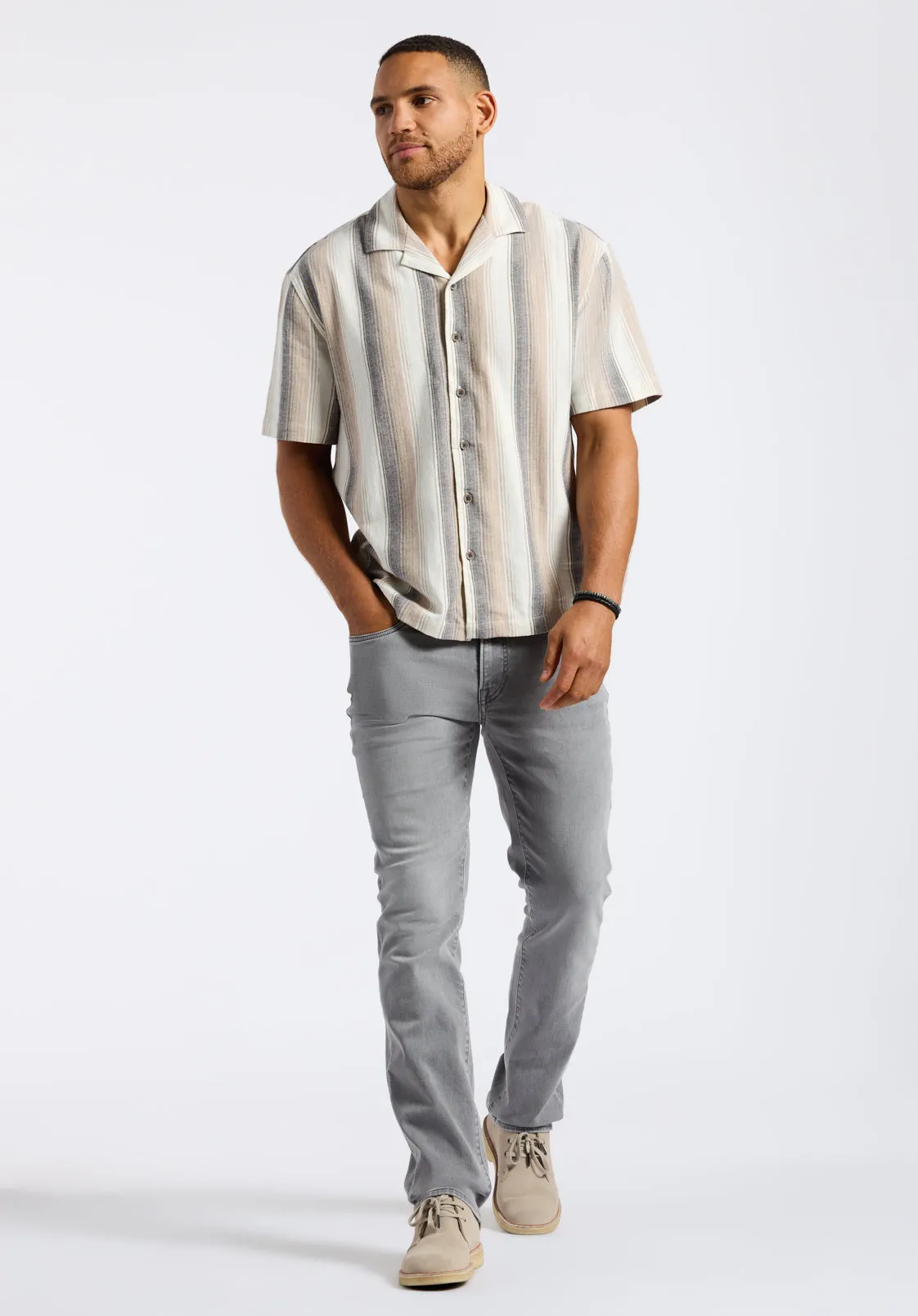 Salaman Men's Short-Sleeve Striped Camp Shirt, Woodsmoke Beige - BM24556 sold by Buffalo David Bitton product image thumbnail 4
