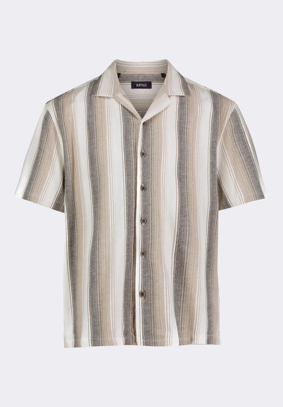 Salaman Men's Short-Sleeve Striped Camp Shirt, Woodsmoke Beige - BM24556 sold by Buffalo David Bitton product image thumbnail 5