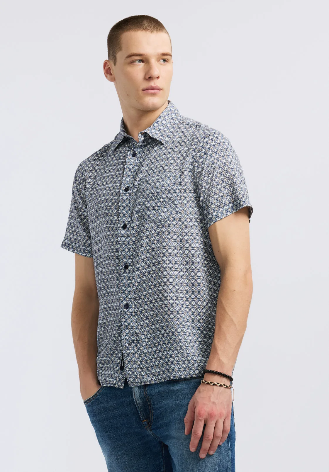 Sirilo Men's Short Sleeve Fitted Shirt with Geometric Print, Moonlight Blue - BM24652 sold by Buffalo David Bitton product image thumbnail 2