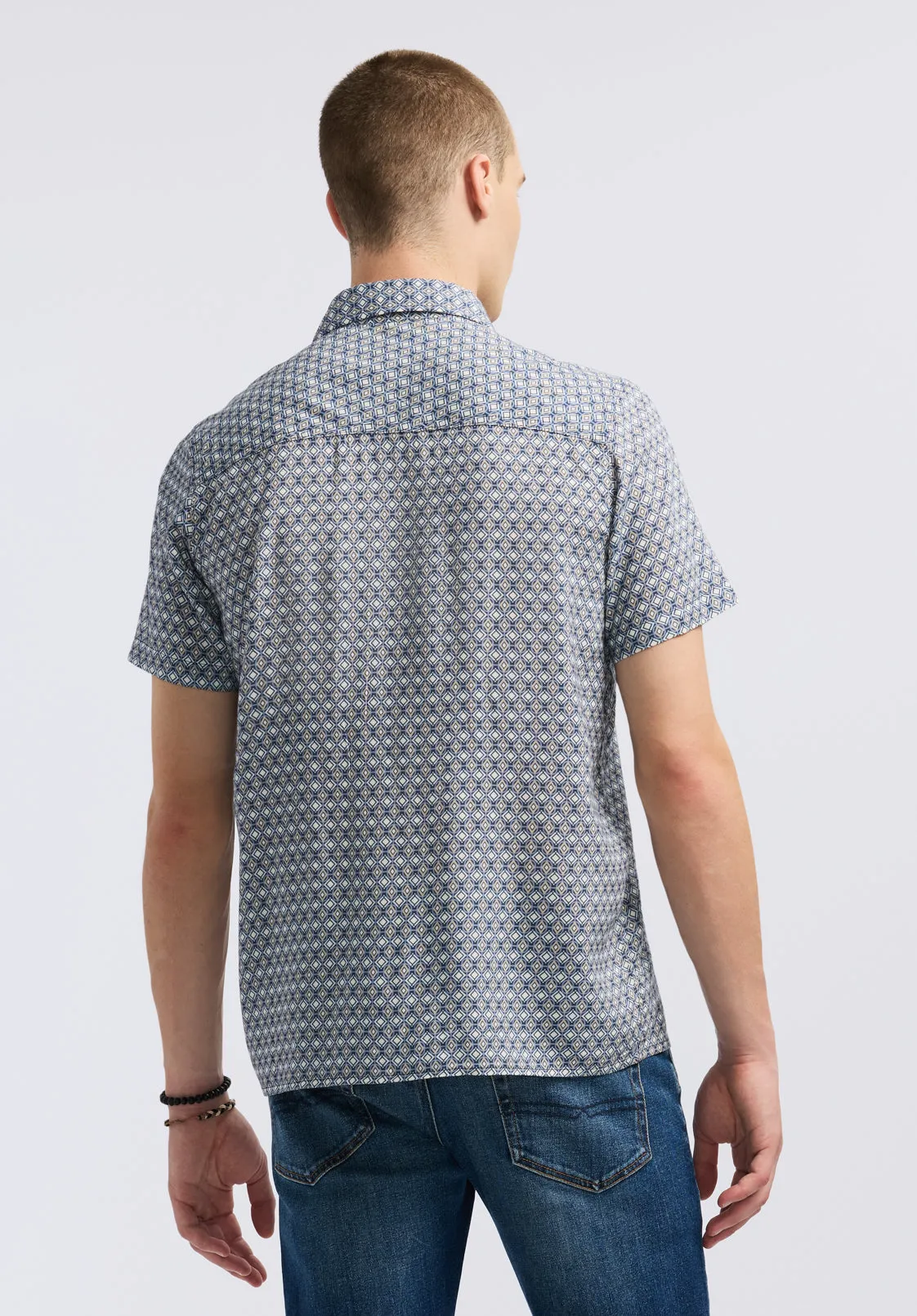 Sirilo Men's Short Sleeve Fitted Shirt with Geometric Print, Moonlight Blue - BM24652 sold by Buffalo David Bitton product image thumbnail 3