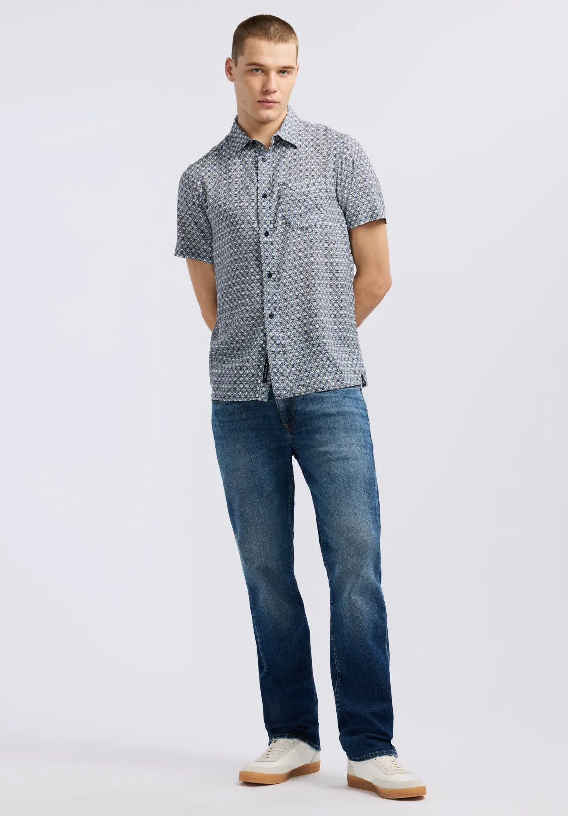 Sirilo Men's Short Sleeve Fitted Shirt with Geometric Print, Moonlight Blue - BM24652 sold by Buffalo David Bitton product image thumbnail 4