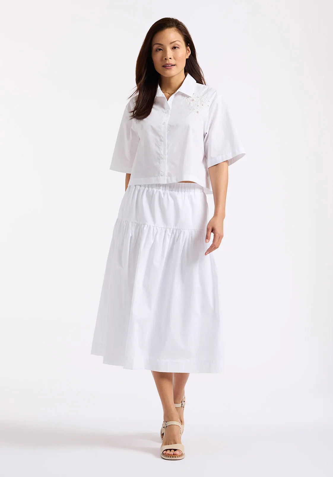 Sorcha Women's Short Sleeve Lace Detail Button-Up Blouse, White - WT0158P sold by Buffalo David Bitton product image thumbnail 4