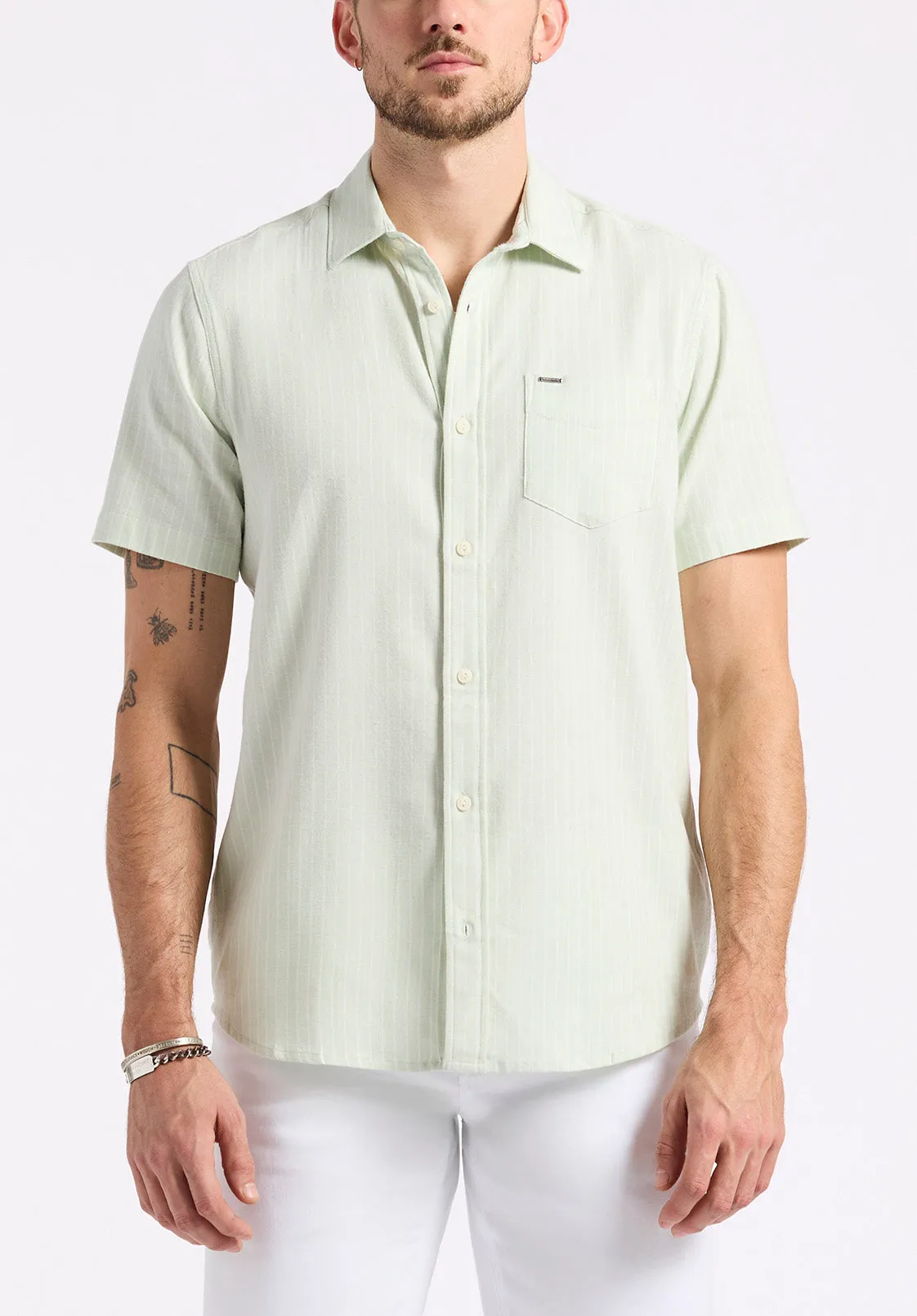 Sirilo Men's Short-Sleeve Striped Fitted Shirt, Dusty Aqua - BM24562 sold by Buffalo David Bitton