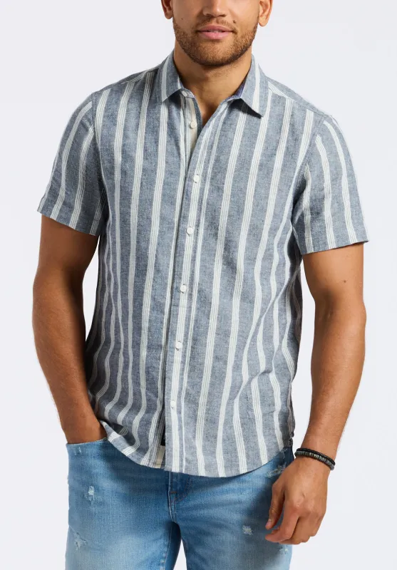 Sagrino Men's Short-Sleeve Striped Fitted Shirt, Whale - BM24564 sold by Buffalo David Bitton
