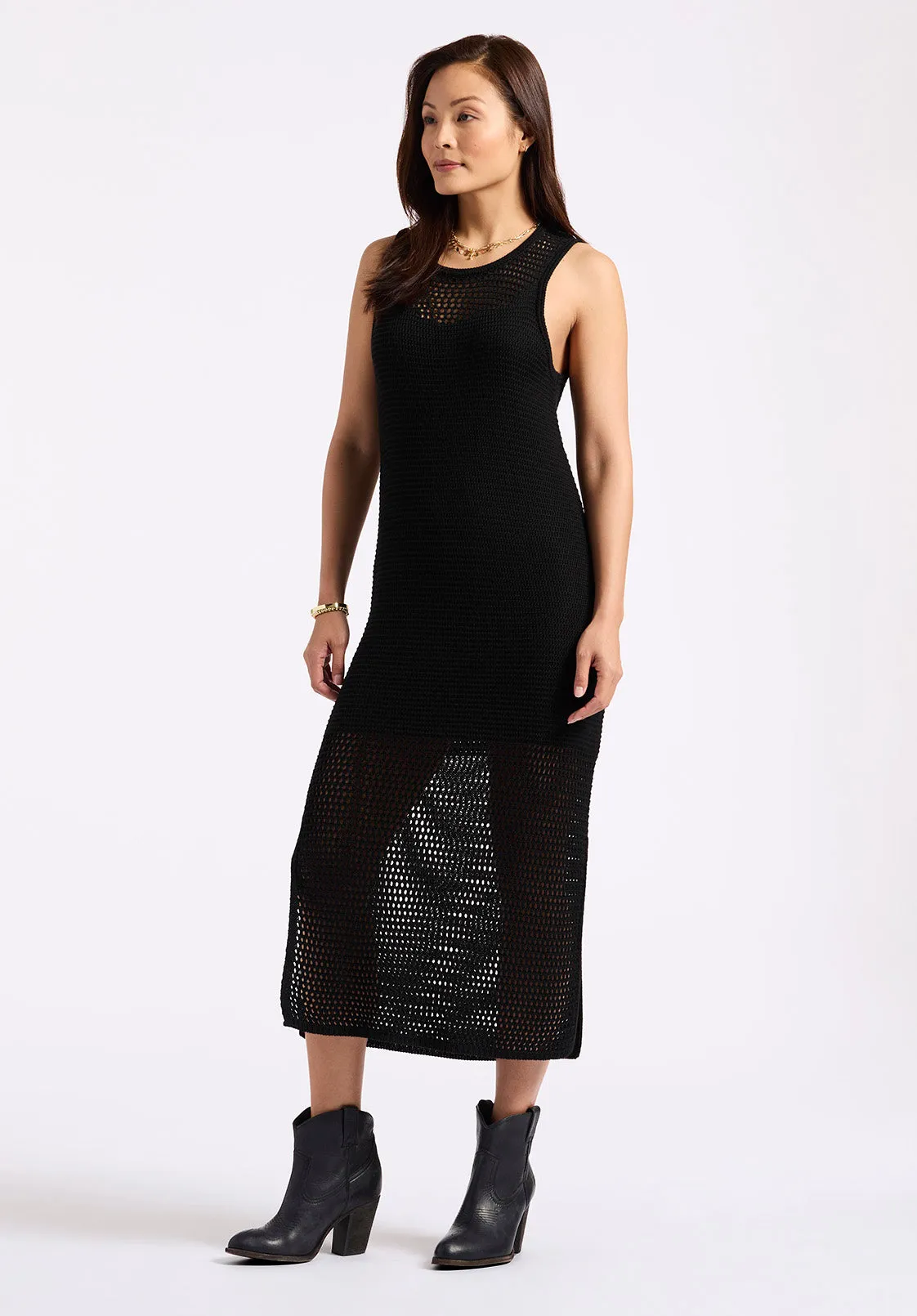 Bronwen Women's Sleeveless Open-Knit Midi Dress, Black - SD0009P sold by Buffalo David Bitton product image thumbnail 3