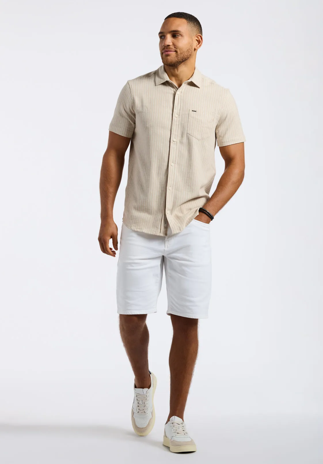 Sirilo Men's Short-Sleeve Striped Fitted Shirt, Tuffet Beige - BM24562 sold by Buffalo David Bitton product image thumbnail 5