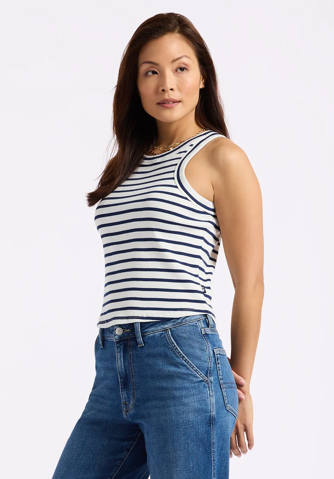 Regine Women's Ribbed Striped Tank Top, White & Navy - KT0175P sold by Buffalo David Bitton product image thumbnail 3