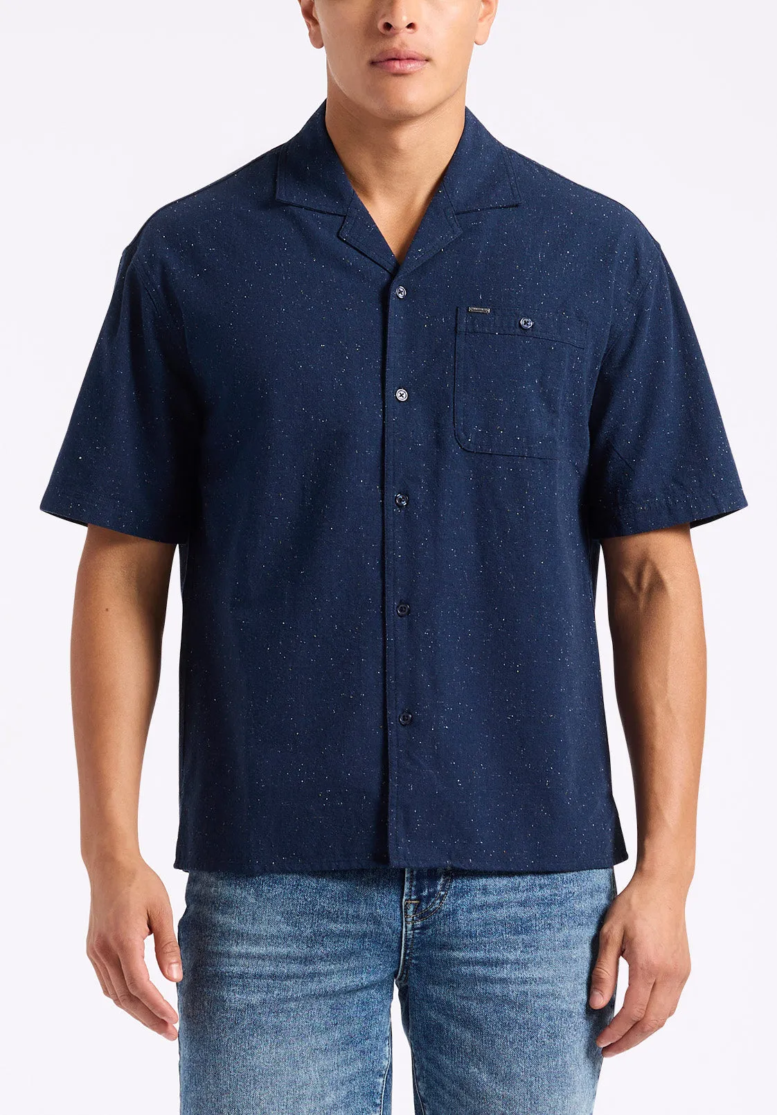 Sonix Men's Short-Sleeve Speckle Pattern Relaxed Fit Camp Shirt, Whale - BM24563 sold by Buffalo David Bitton