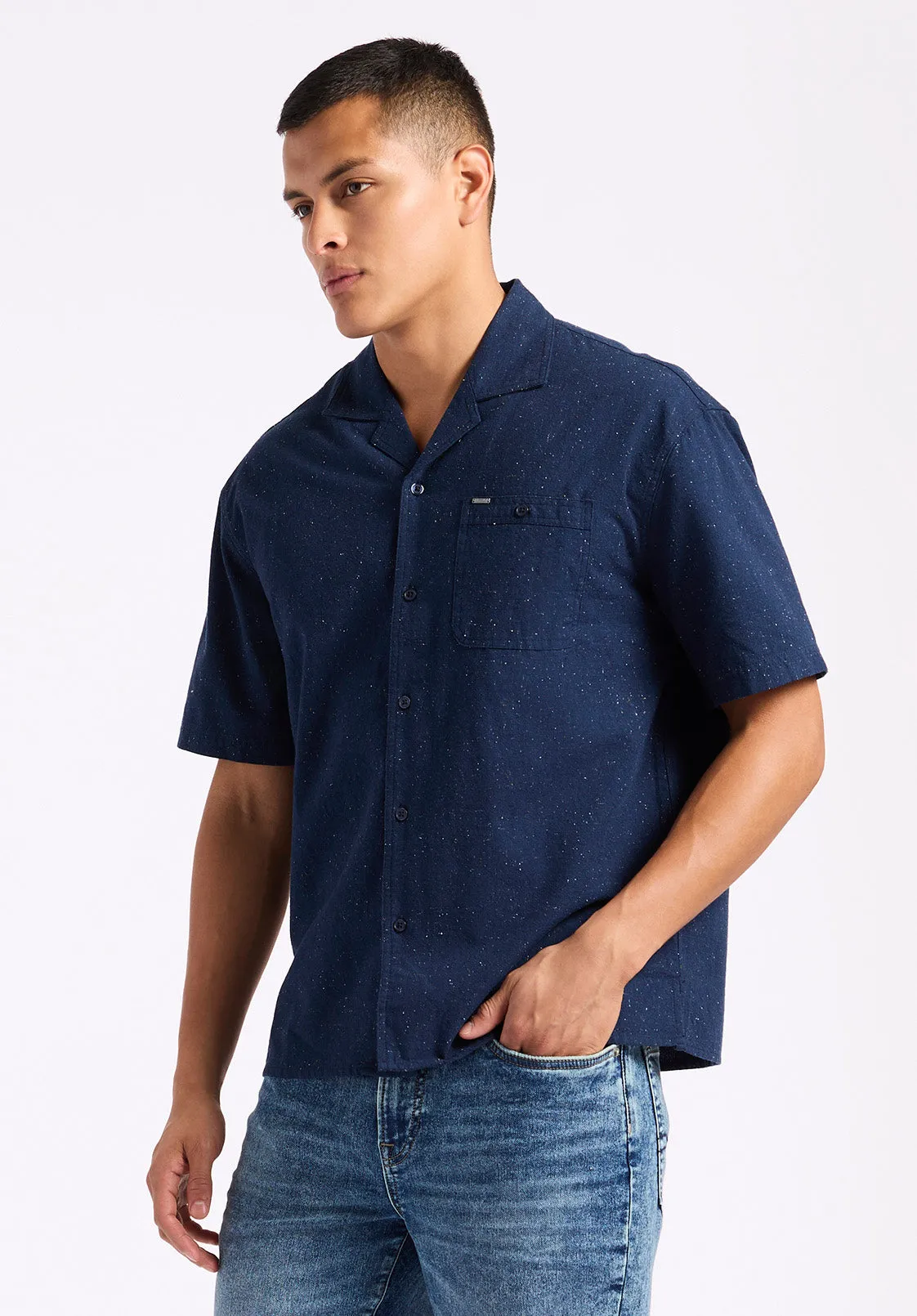 Sonix Men's Short-Sleeve Speckle Pattern Relaxed Fit Camp Shirt, Whale - BM24563 sold by Buffalo David Bitton product image thumbnail 2