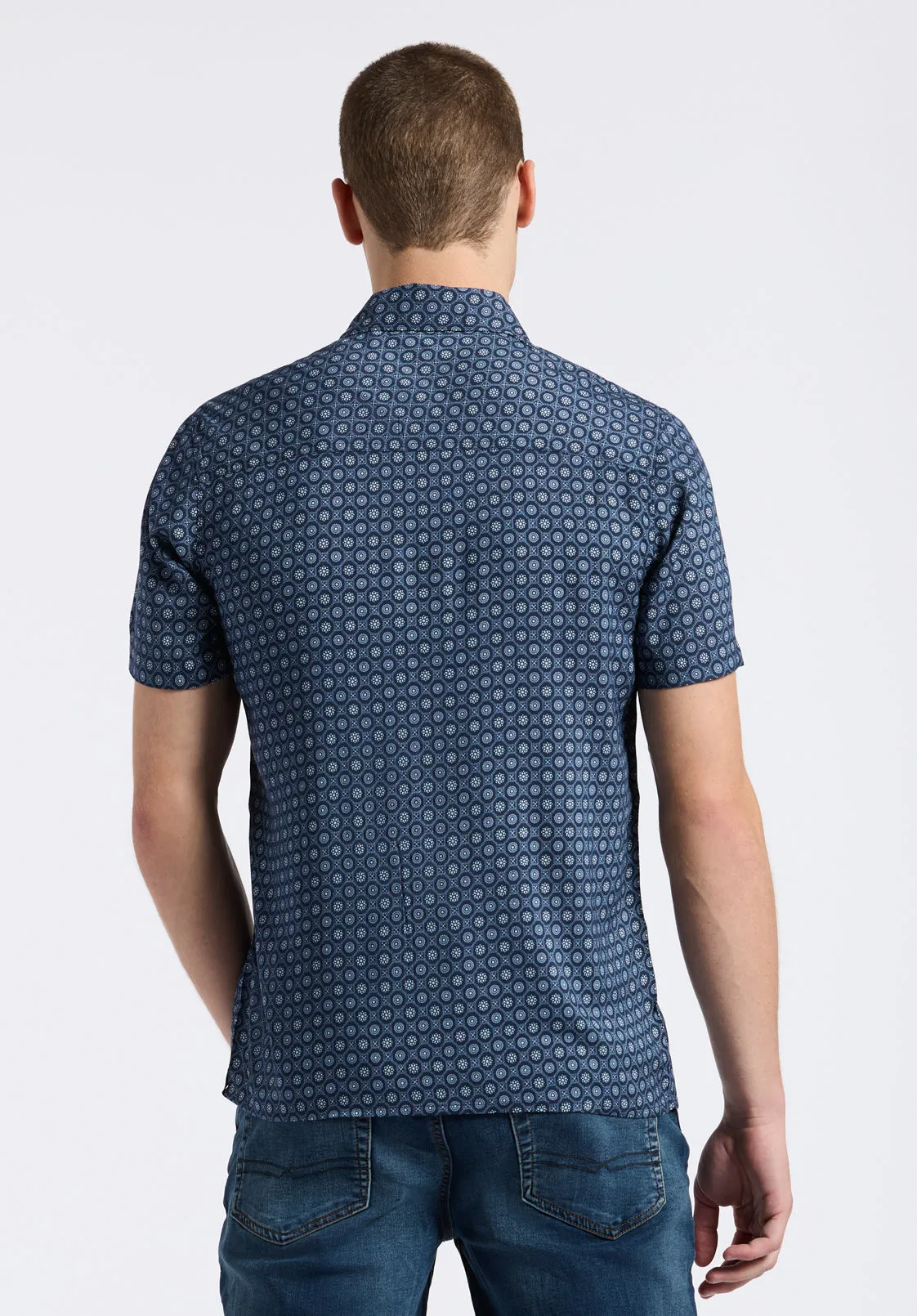 Sirilo Men's Short Sleeve Fitted Shirt with Geometric Print, Midnight Blue - BM24653 sold by Buffalo David Bitton product image thumbnail 4