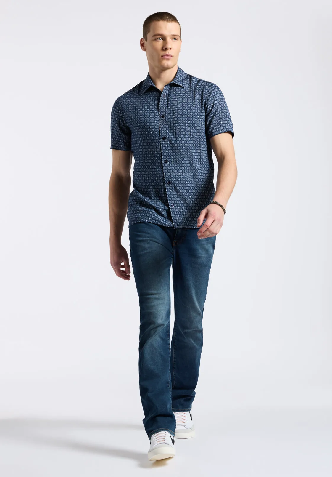 Sirilo Men's Short Sleeve Fitted Shirt with Geometric Print, Midnight Blue - BM24653 sold by Buffalo David Bitton product image thumbnail 5