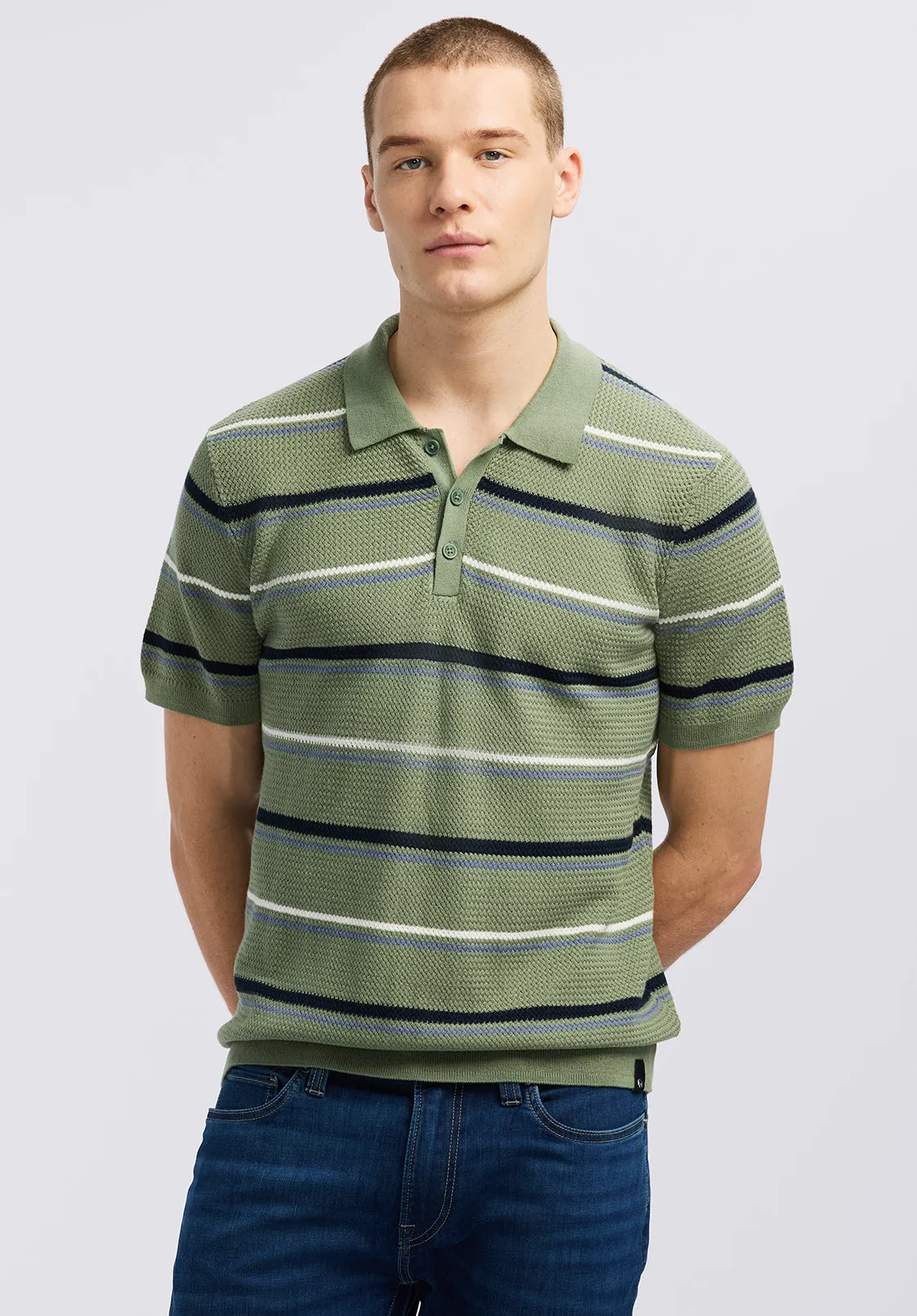 Winder Men's Short-Sleeve Striped Sweater Polo, Hedge Green - BM24622 sold by Buffalo David Bitton product image thumbnail 2