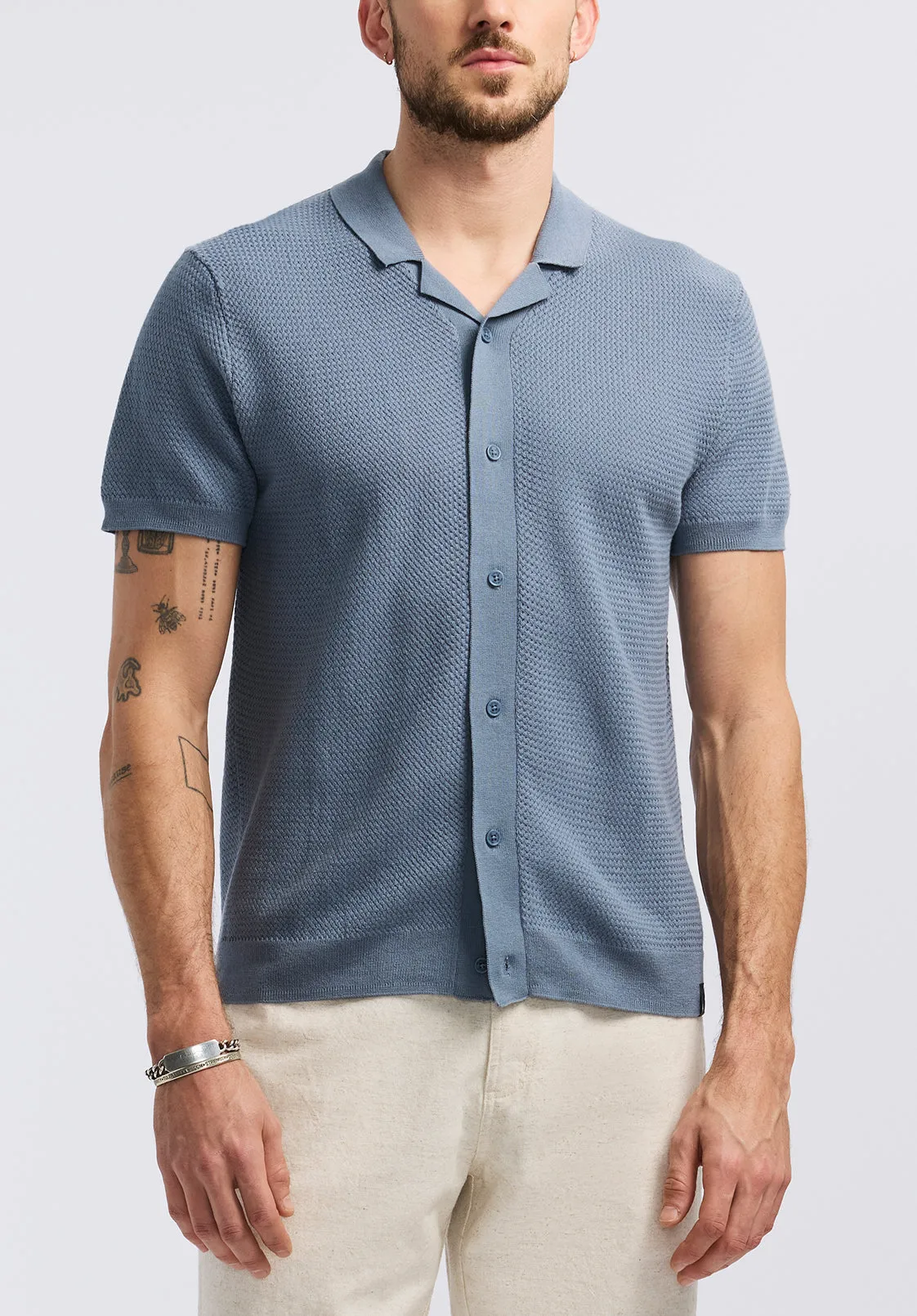 Wasko Men's Short-Sleeve Button-Up Sweater Polo, Mirage - BM24621 sold by Buffalo David Bitton