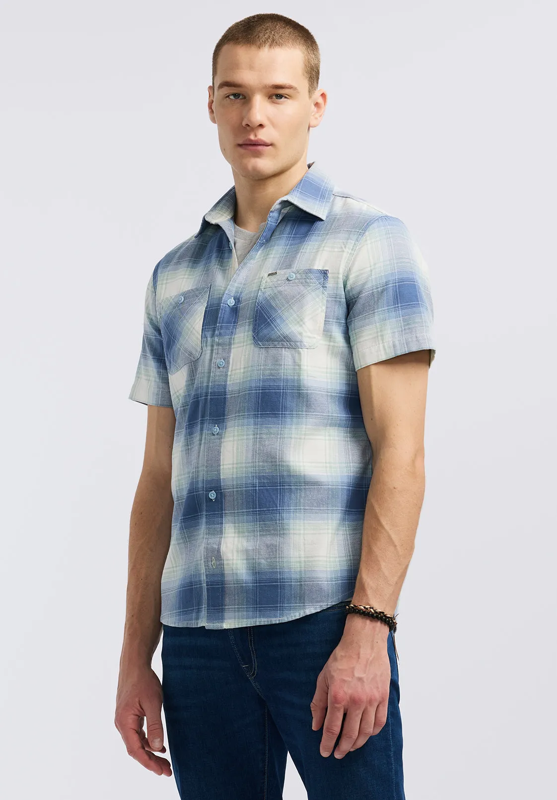 Sagrino Men's Short-Sleeve Plaid Fitted Shirt, Moonlight Blue - BM24618 sold by Buffalo David Bitton product image thumbnail 2