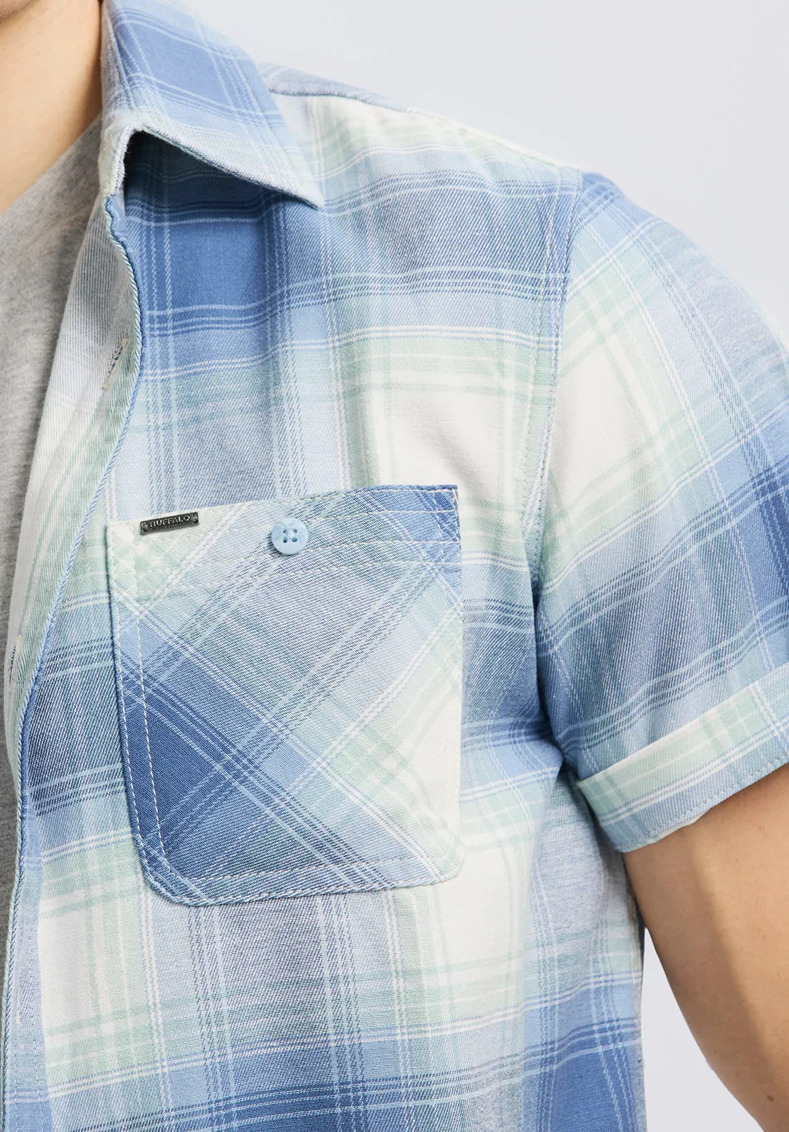 Sagrino Men's Short-Sleeve Plaid Fitted Shirt, Moonlight Blue - BM24618 sold by Buffalo David Bitton product image thumbnail 5