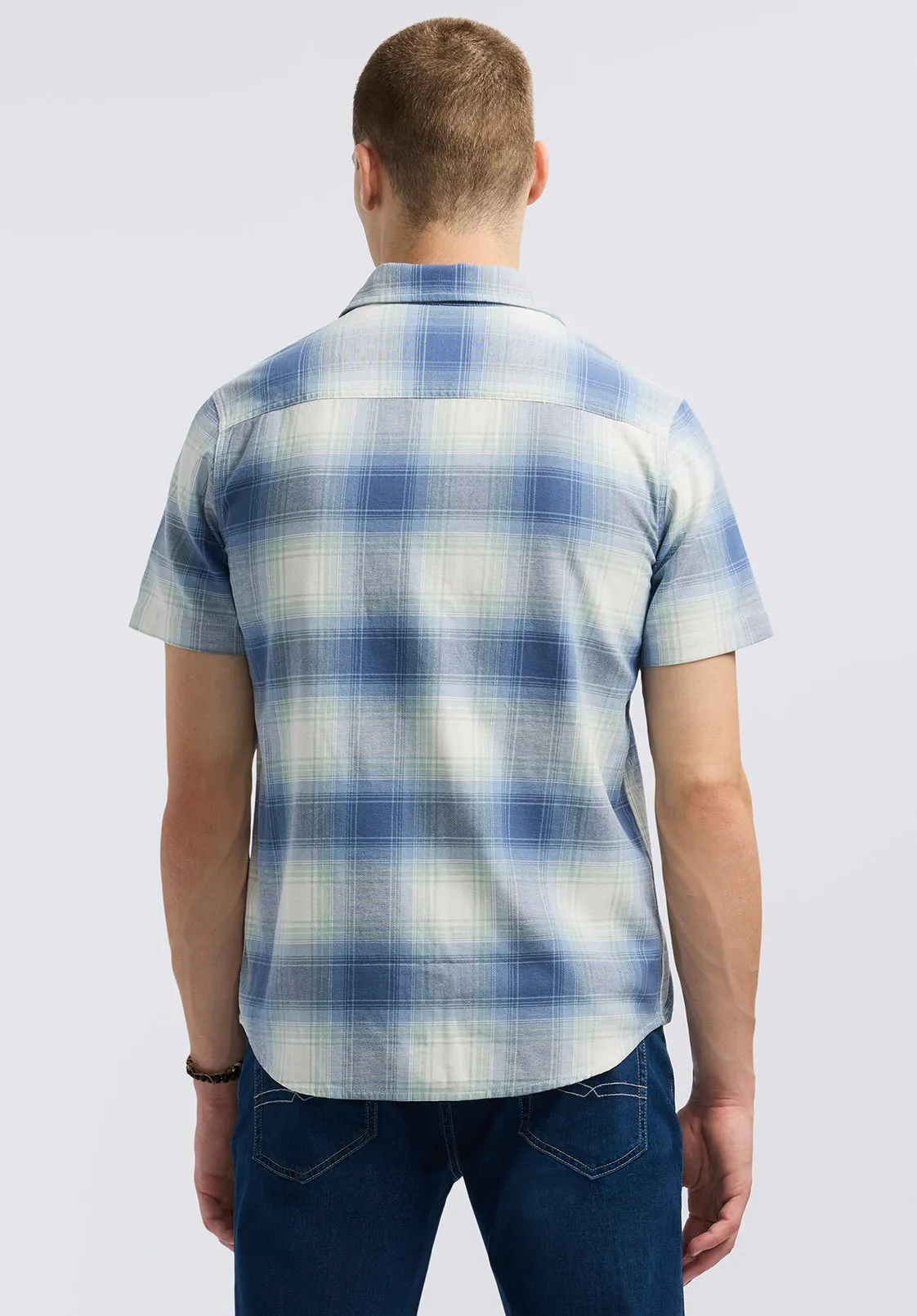 Sagrino Men's Short-Sleeve Plaid Fitted Shirt, Moonlight Blue - BM24618 sold by Buffalo David Bitton product image thumbnail 3