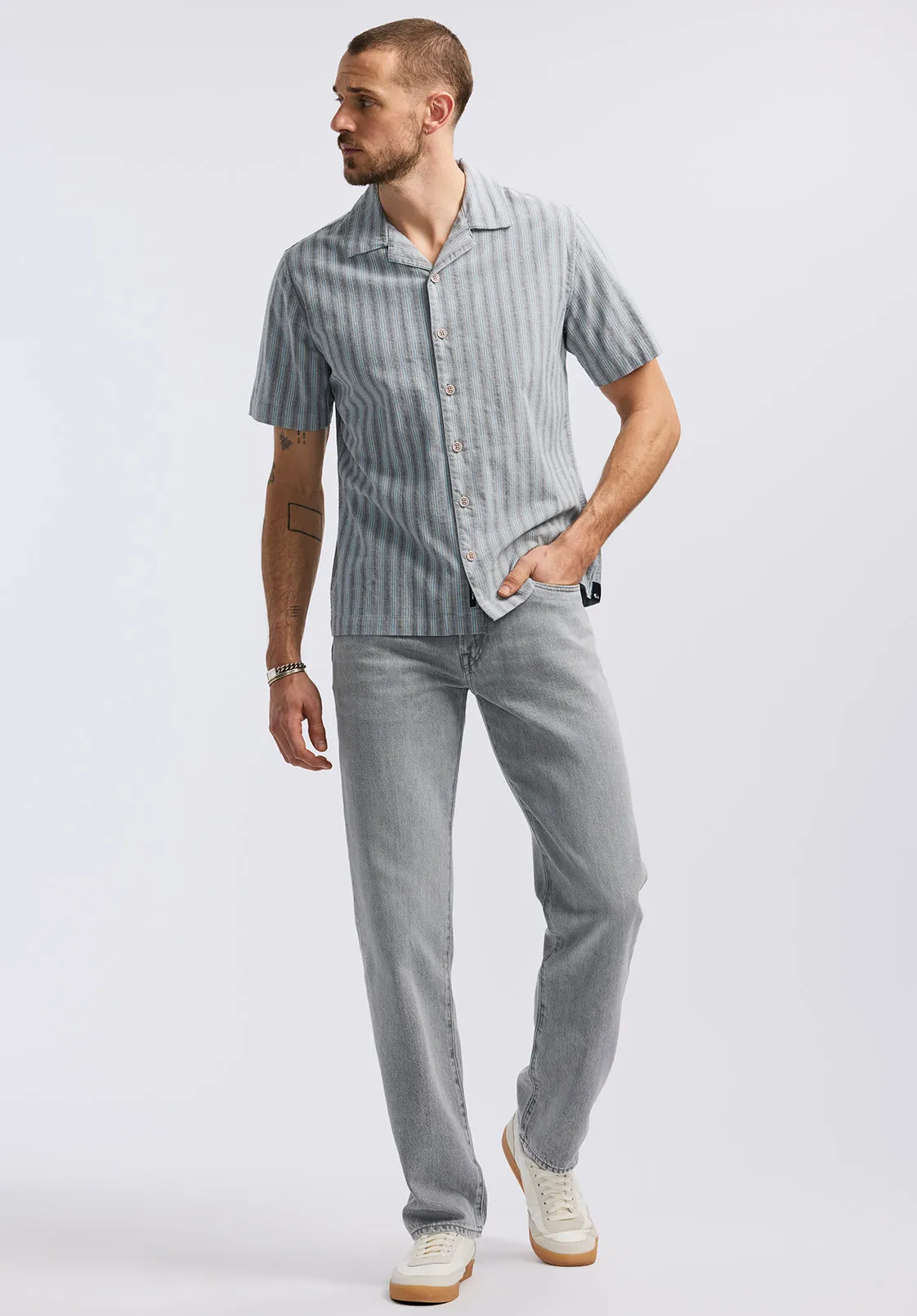 Salaman Men's Short-Sleeve Striped Camp Shirt, Whale - BM24619 sold by Buffalo David Bitton product image thumbnail 4