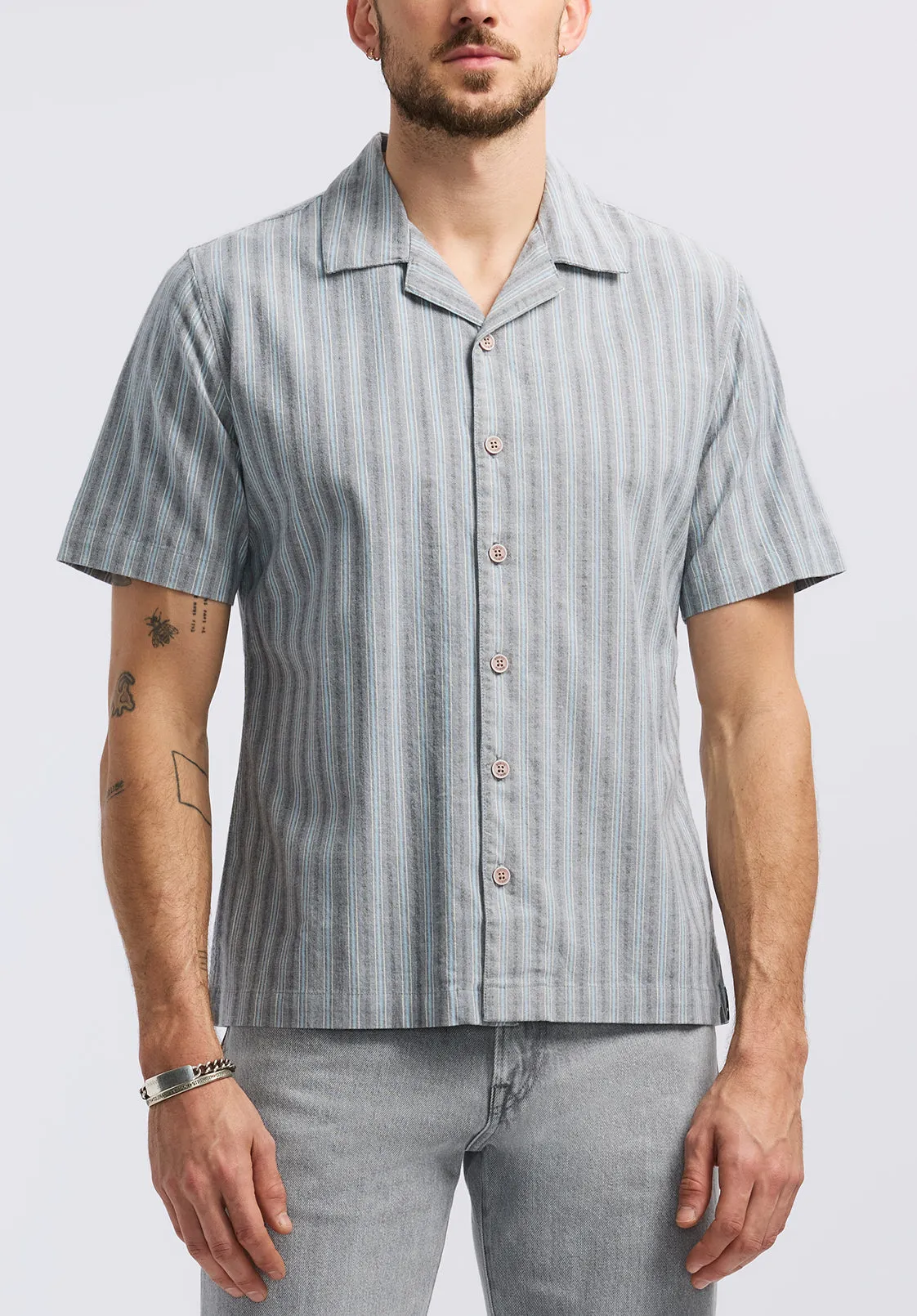 Salaman Men's Short-Sleeve Striped Camp Shirt, Whale - BM24619 sold by Buffalo David Bitton