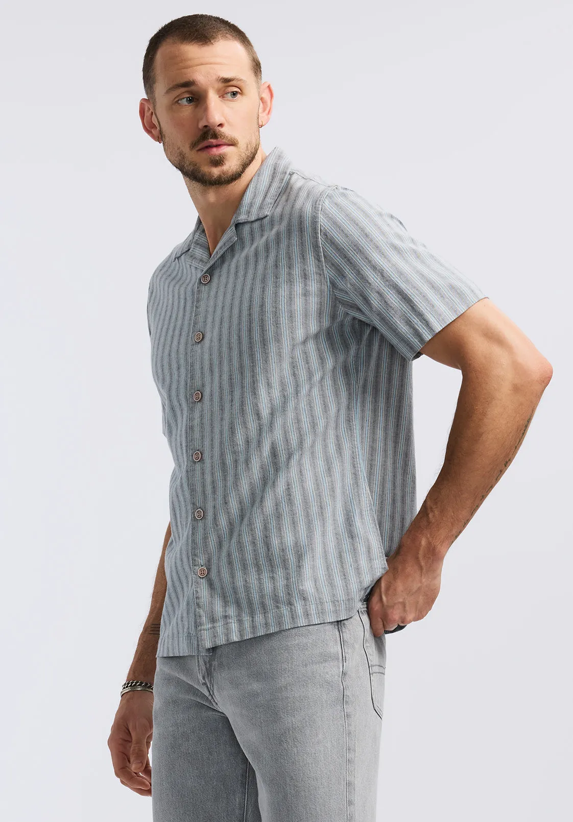 Salaman Men's Short-Sleeve Striped Camp Shirt, Whale - BM24619 sold by Buffalo David Bitton product image thumbnail 2