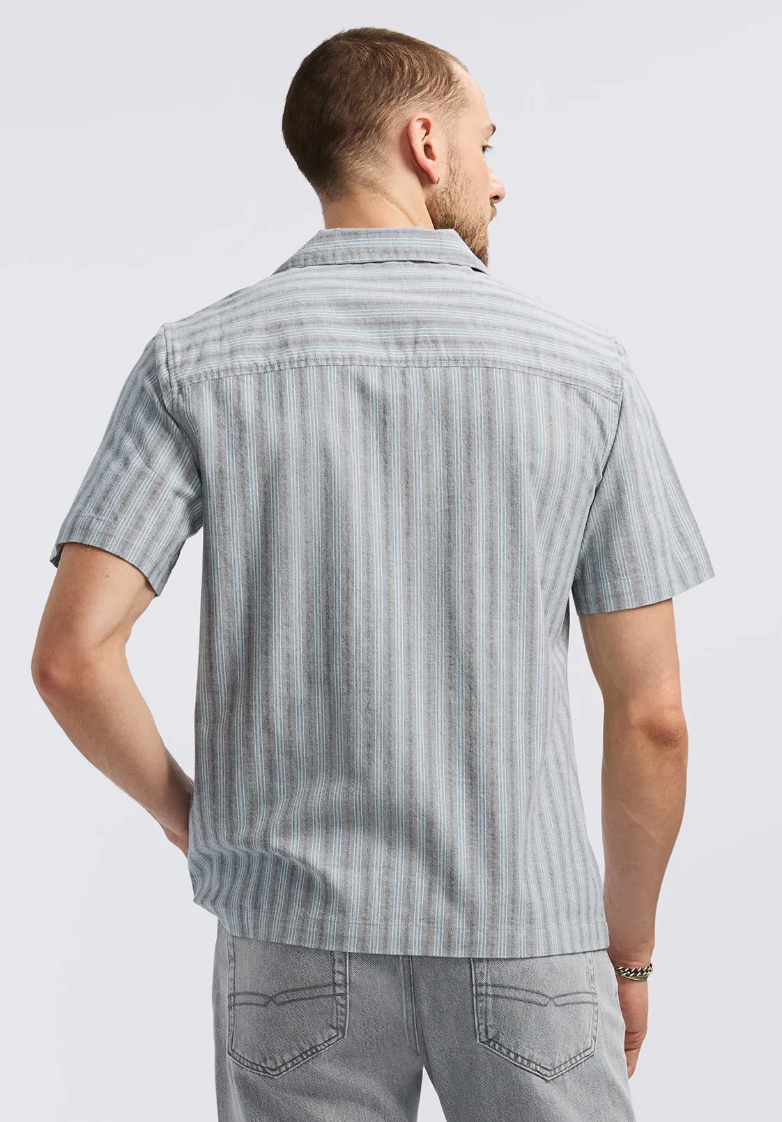Salaman Men's Short-Sleeve Striped Camp Shirt, Whale - BM24619 sold by Buffalo David Bitton product image thumbnail 3