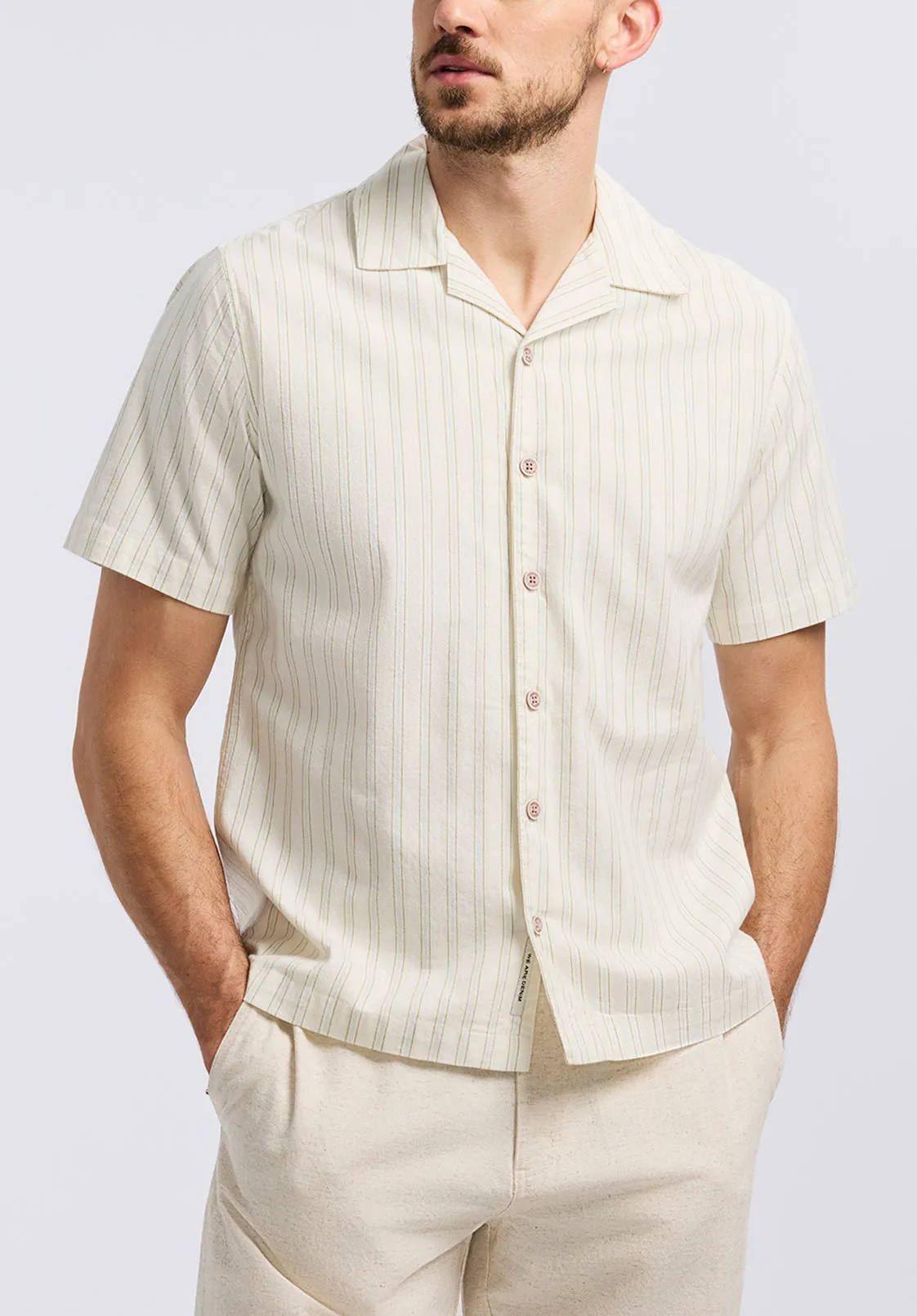 Salaman Men's Short-Sleeve Striped Camp Shirt, Green Olive - BM24619 sold by Buffalo David Bitton