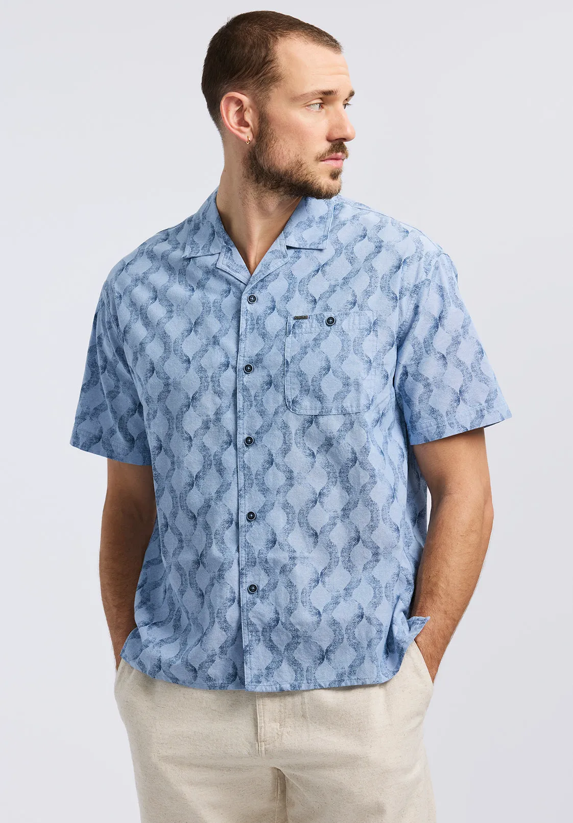 Sonix Men's Short-Sleeve Wave Pattern Relaxed Fit Camp Shirt, Whale - BM24620 sold by Buffalo David Bitton product image thumbnail 2