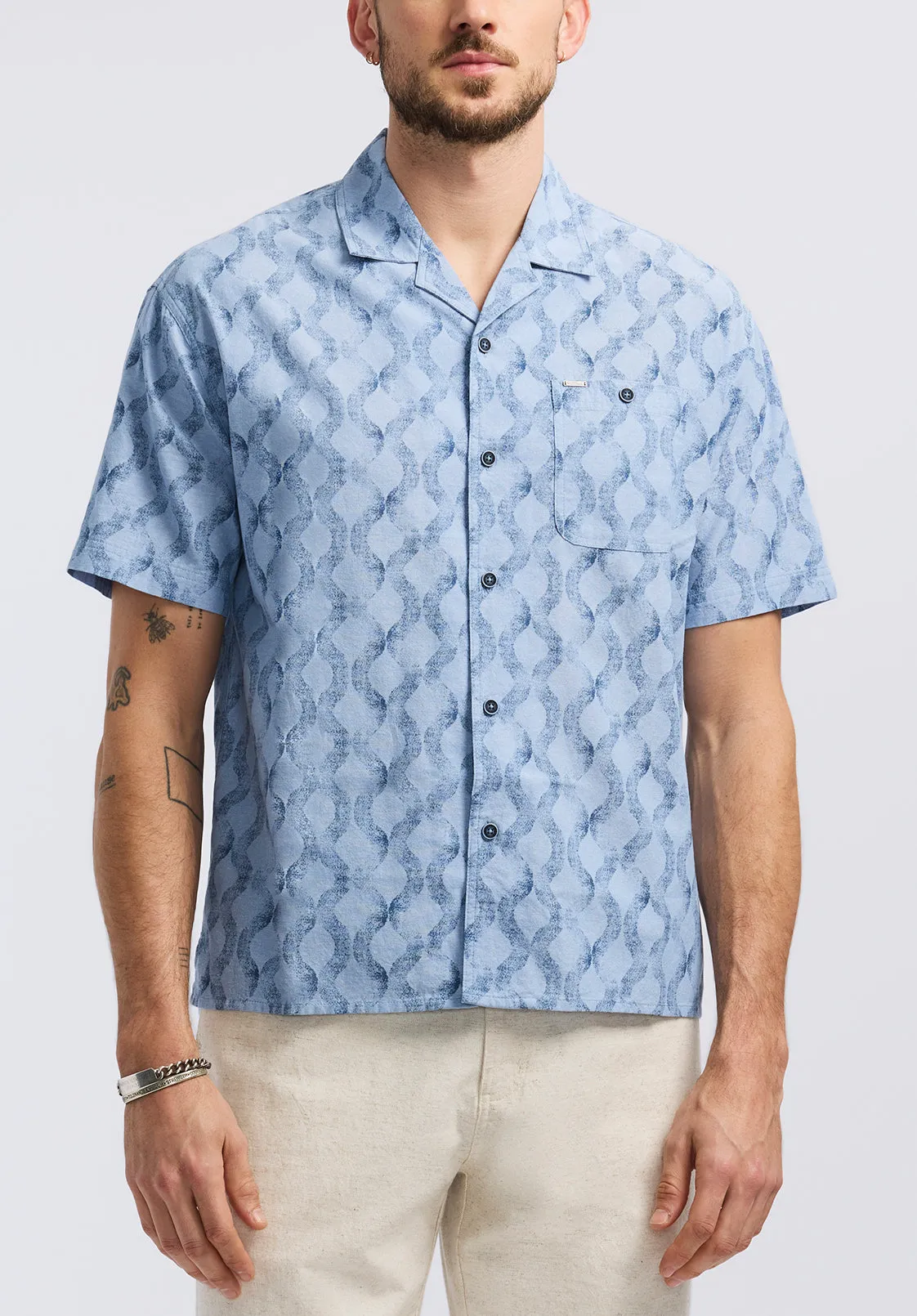 Sonix Men's Short-Sleeve Wave Pattern Relaxed Fit Camp Shirt, Whale - BM24620 sold by Buffalo David Bitton