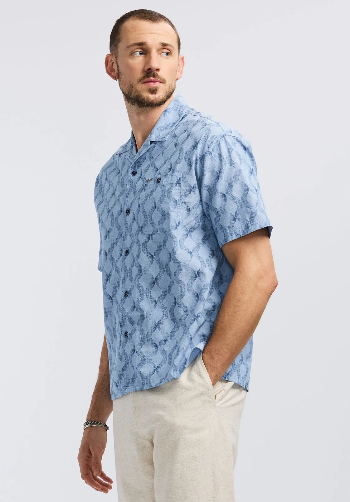 Sonix Men's Short-Sleeve Wave Pattern Relaxed Fit Camp Shirt, Whale - BM24620 sold by Buffalo David Bitton product image thumbnail 3